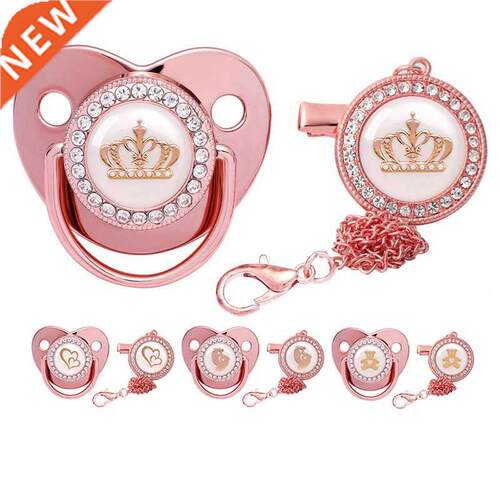 2022 Newborn Baby Pacifier Clips Rose Gold Bling Teether BPA