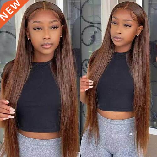 Colored Chocolate Brown 0 Inch Straight Lace Front Wig #4 T