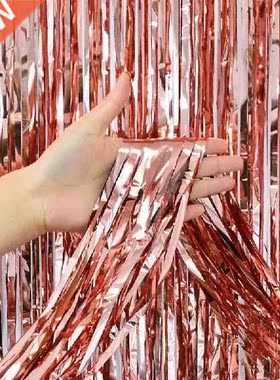 2M Prty Bckdrop Glitter Rose Gold Tinsel Fringe Foil