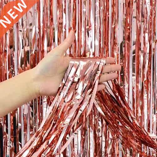 2M Prty Bckdrop Glitter Rose Gold Tinsel Fringe Foil