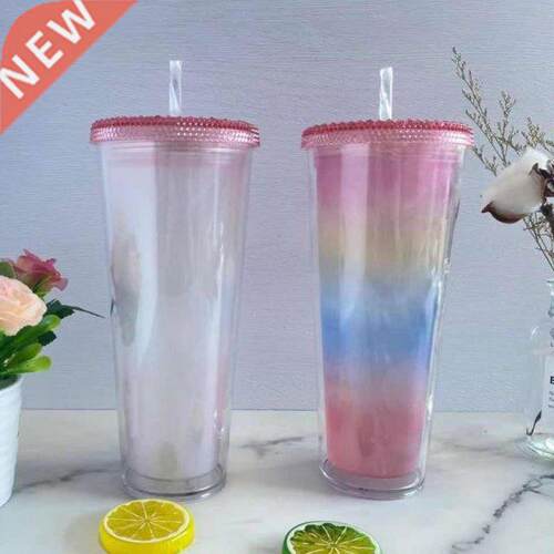 Creative Straw Cup Diamond Glitter Double layer Cup Colorful