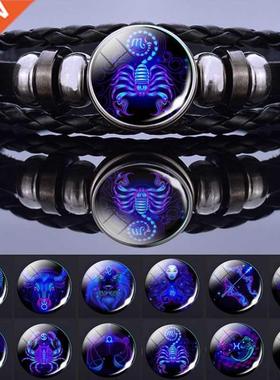 12 Zodiac Signs Constellation Charm Bracelet Men Women Fashi