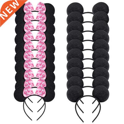 12pcs Minnie Mouse Ears Solid Black Pink Bow Headband Set Co
