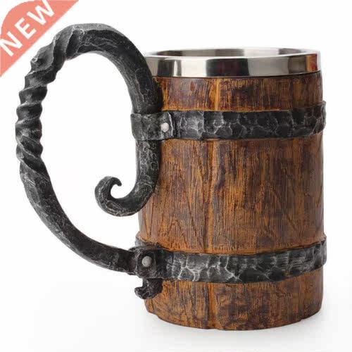 Stainless Steel Resin Style Beer Mug Simulation Wooden Barre