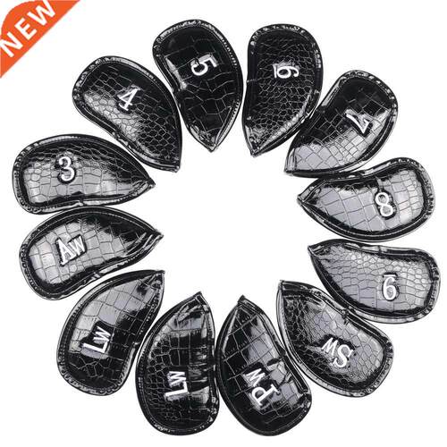 12Pcs/Set PU Leather Golf Iron Head Covers Club Headcover Wa