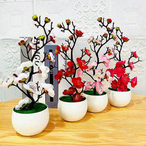 Bonsai Silk Flowers Plum Blossoms Artificial Plant Fake Flow