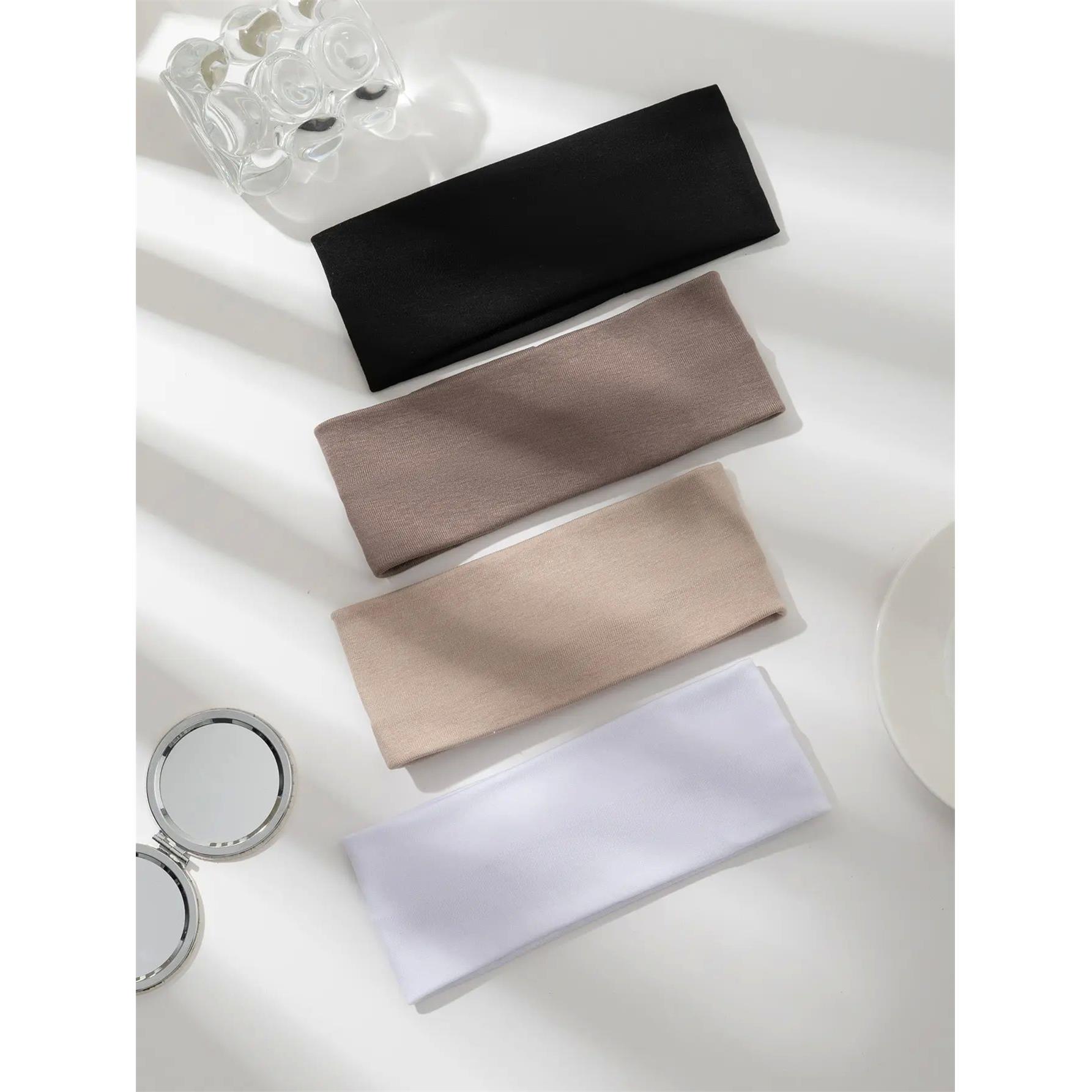 4Pcs/Set Fashion Wide Solid Color HairBands Soft Elastic Hea - 实物图