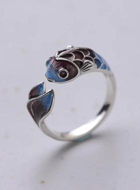 Vintage Lucky Koi Fish Cyprinoid Open Ring For Women Fashion
