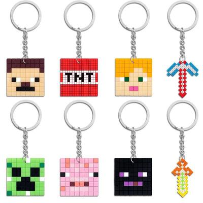 8Pcs Pixel Birthday Party Favors Minecraft Game Keychain Set