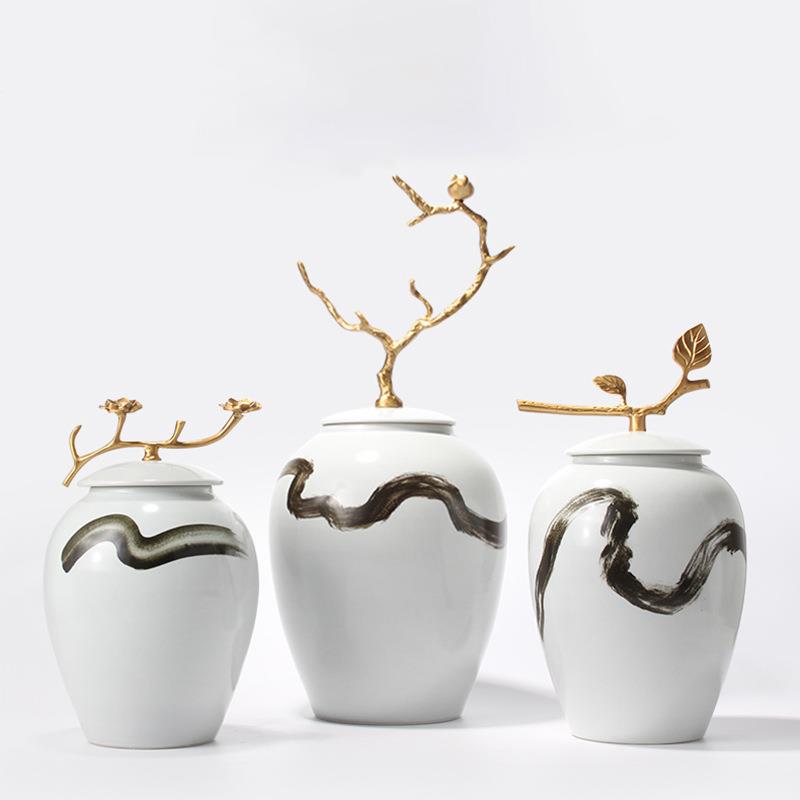 新中式陶瓷储物罐样板房间售楼处软装摆件茶室客厅酒柜玄关饰品