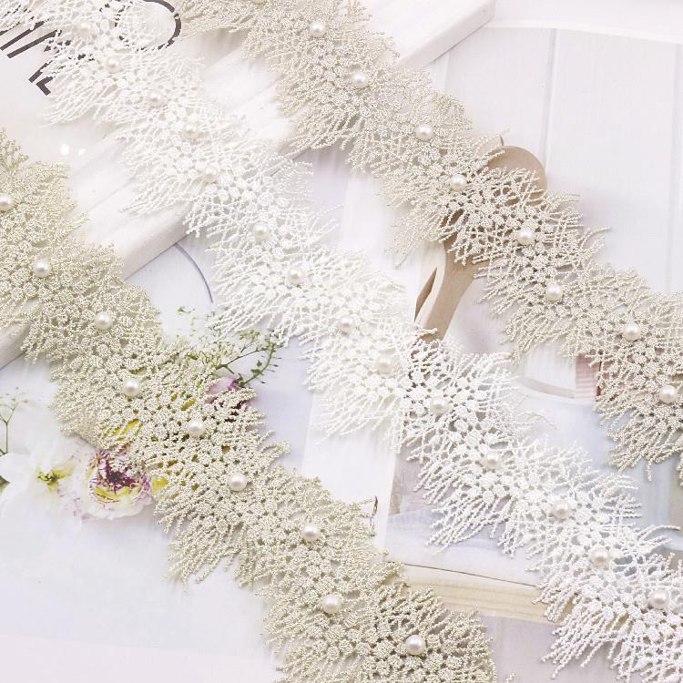 窗帘立边抱枕沙发装饰织带绣花料拼接水溶花朵白色蕾丝钉珠花边