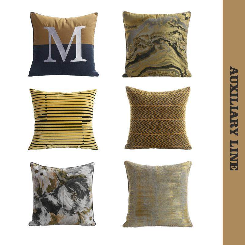 现代简约黄色条纹刺绣工艺抱枕套靠垫客厅沙发样板间售楼部软装,居家布艺,靠垫/抱枕,淘宝优惠券,粉丝福利购,淘宝优惠卷