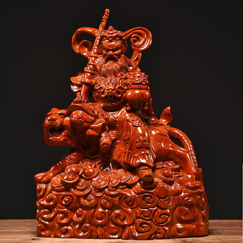 花梨木雕刻武财神骑虎赵公明神像摆件家居公司装饰工艺品开业送礼