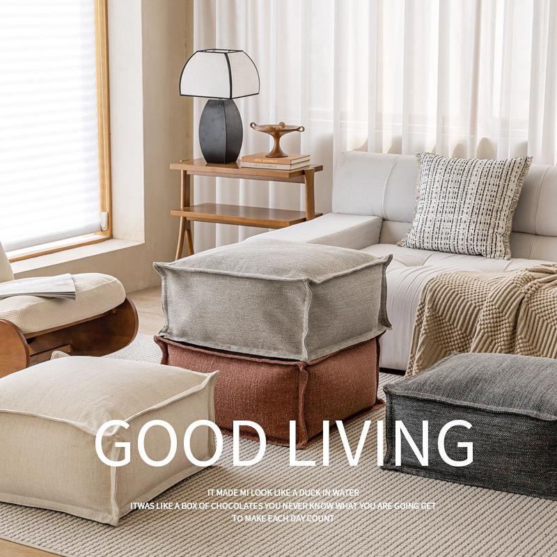 简约日式侘寂风棉麻蒲团方形坐墩脚踏坐垫客厅沙发卧室榻榻米软凳