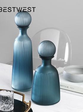 博西家居 北欧带盖玻璃罐容器摆件高档家居梳妆台首饰收纳装饰品