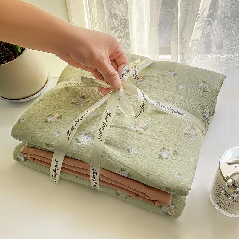 2025新款云感针织棉双层纱四件套三件套被套床上裸睡被套床单