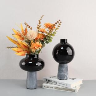 新中式大理石玻璃干花插花花瓶客厅卧室餐厅茶几电视柜装饰品摆件