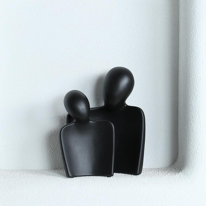 简约抽象黑白情侣人物陶瓷摆件家居客厅桌面摆设办公室书柜装饰品