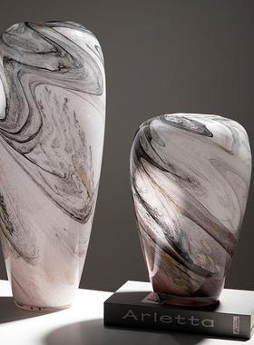 创意流沙水墨石纹玻璃花瓶摆件设计师样板房客厅插花瓶插花器摆件