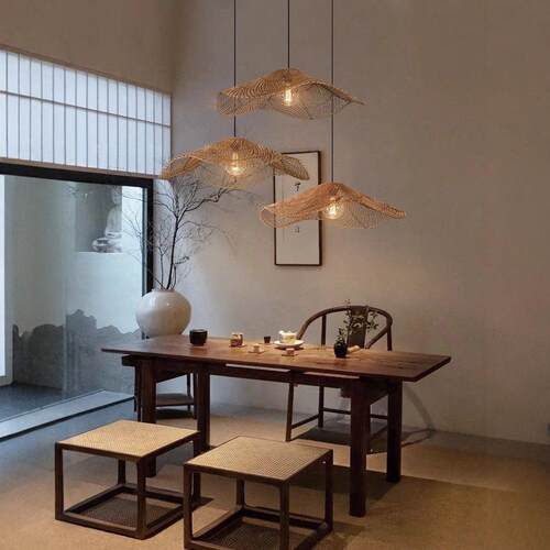 侘寂风藤编吊灯茶室民宿客厅简约现代手工编织餐厅吊灯咖啡厅