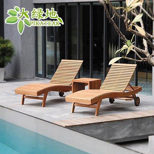 午休躺椅 游泳池旁柚木躺椅庭院柚木躺椅户外休闲躺椅