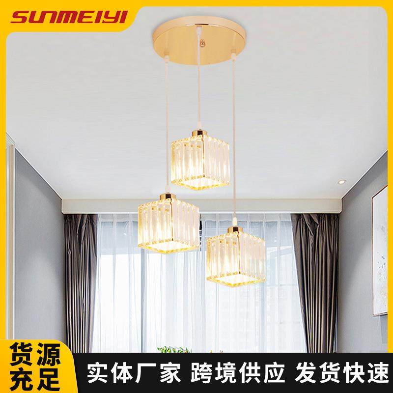 吊灯三头饭厅灯圆形现代简约家用轻奢 大气水晶吊灯灯具厂家