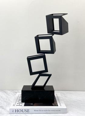 简约现代金属黑色创意摆件 客厅玄关样板间几何装饰品摆设