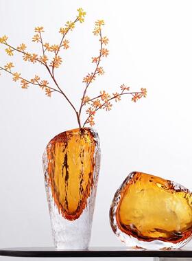 轻奢创意浮冰艺术花瓶摆件客厅插花高档餐桌玄关装饰琉璃花瓶花器
