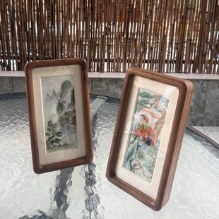 瓷板画框中空黑胡桃木实木相框摆台定制高级感国画硬卡装裱框空框