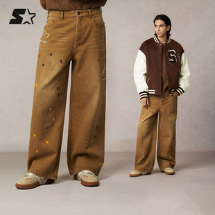 STARTER牛仔长裤2025秋冬新款男生纯棉水系做旧星星图案长裤裤子