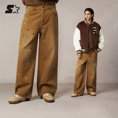 STARTER牛仔长裤2025秋冬新款男生纯棉水系做旧星星图案长裤裤子