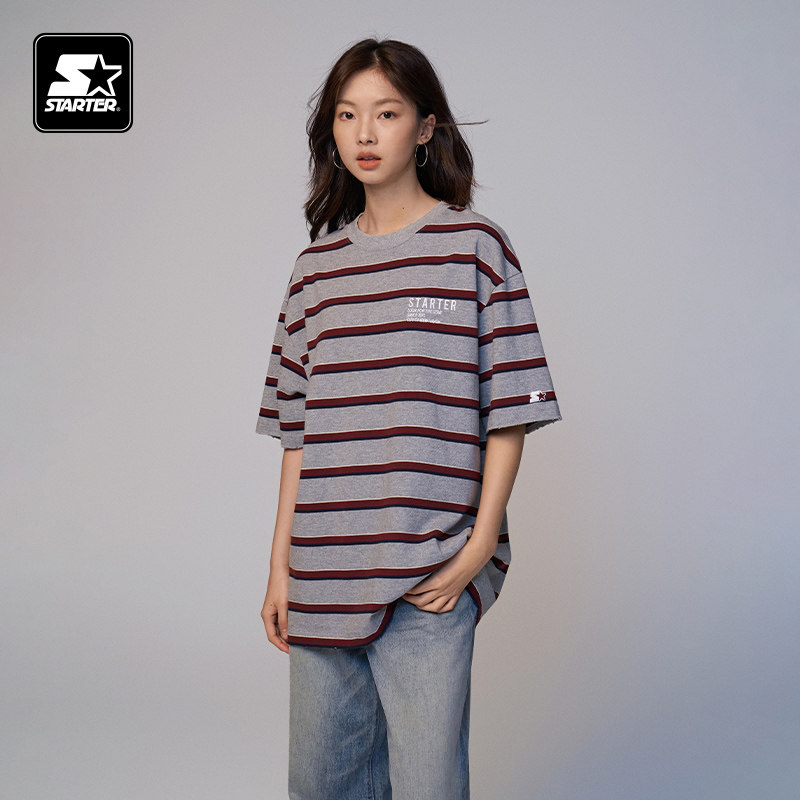 STARTER短袖T恤2025夏季新款宽松通勤时尚休闲圆领条纹运动上衣,运动服/休闲服装,运动T恤,淘宝优惠券,粉丝福利购,淘宝优惠卷