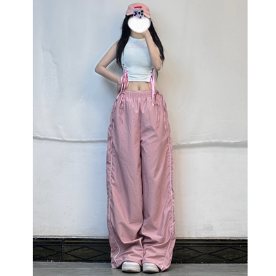 XXBUNI甜辣kpop女团跳舞套装绑带设计感背心＋粉色薄款绑带速干裤