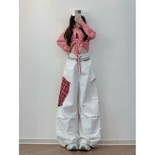 背心两件套 女叠穿jazz衬衫 XXBUNI甜辣跳舞套装 红色格子拼接休闲裤