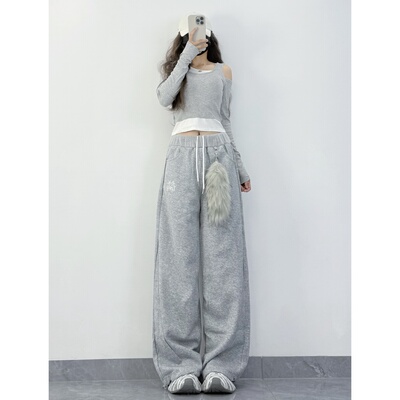 XXBUNI Kpop女团跳舞套装假两件jazz短上衣＋毛绒挂饰显瘦运动裤