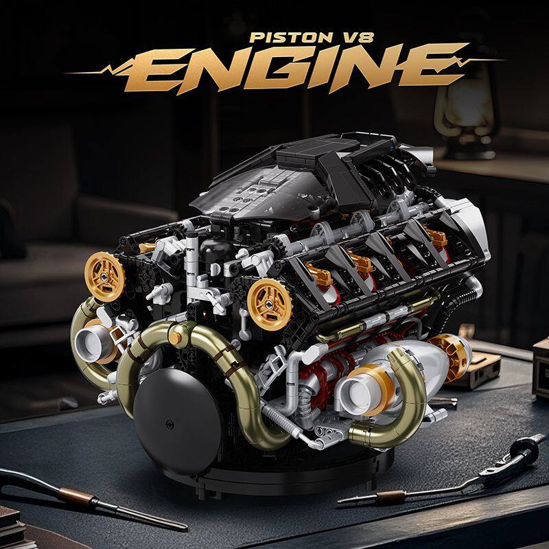 异启官方旗舰Y15003v8发动机模型汽车男孩拼装玩具积木礼物节日男
