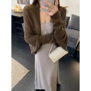 2025秋季宽松长袖针织开衫复古慵懒修身显瘦中长款上衣外套nis潮