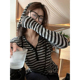撞色条纹连帽长袖 T恤女2025春秋新款 慵懒风简约百搭显瘦上衣nis潮