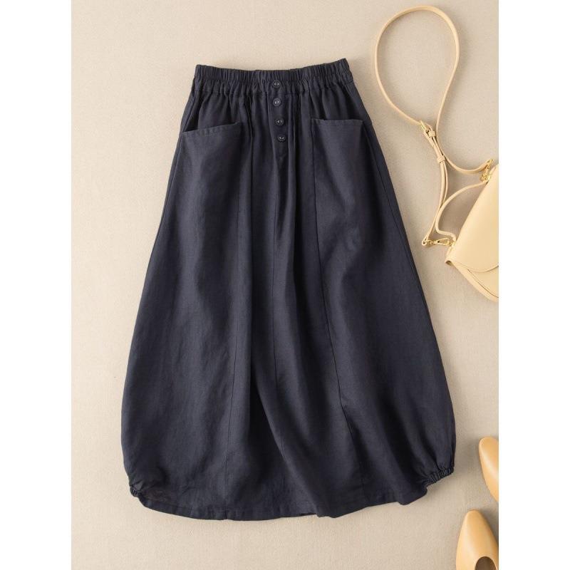 high size temperament summer literary slim linen mid-length