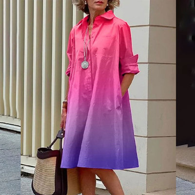 women's loose fashion casual short gradient shirt dress 裙