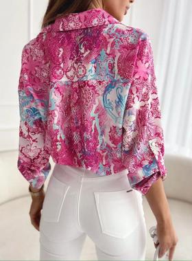 springsummer womens leisure print long sleeved shirt