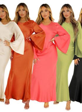 satin women abaya musulmane modest femme robe prayer for