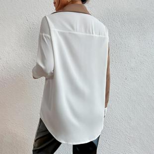 long contrast stitching color chiffon clothing top shirt