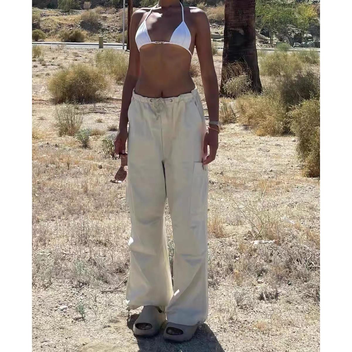 Womens loose wide-leg pants low waist drape mopping pants