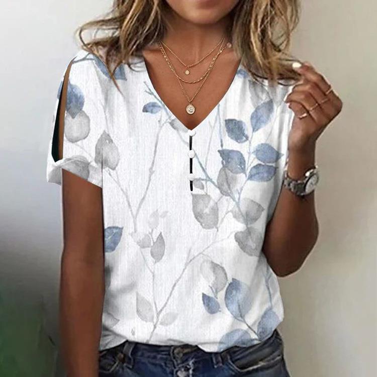 womens T-shirt pullover casual V-neck regular tops