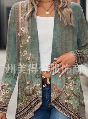Cardigan Buttonless Long Sleeve Floral Womens Cape