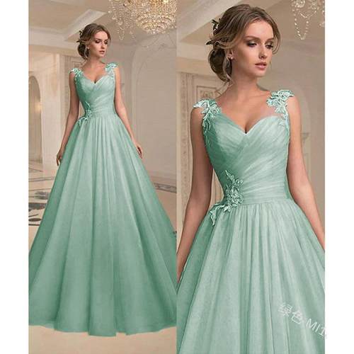 Womens dress evening gown V-neck fashionable mesh long