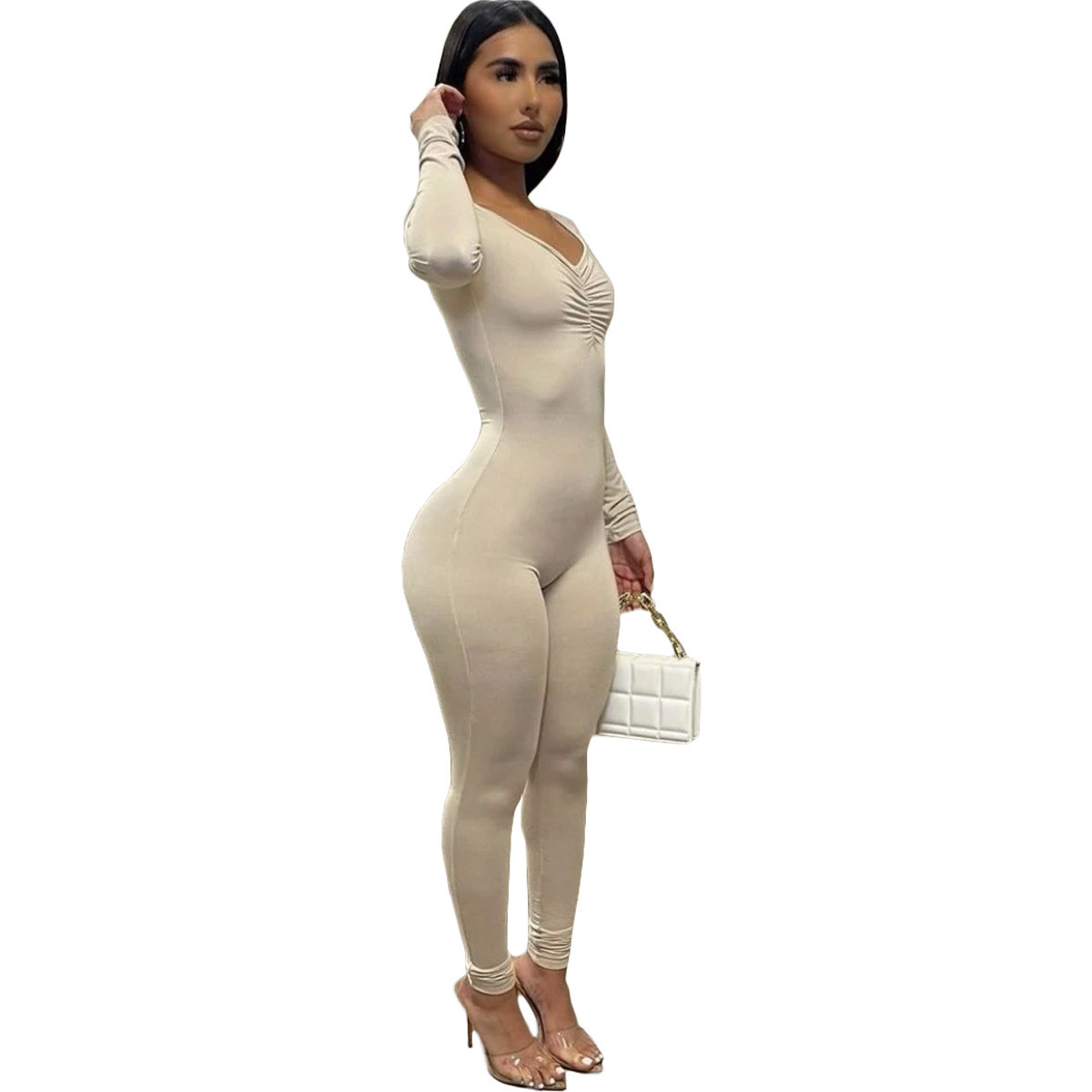 Pants Piece One Jumpsuit Sleeve Long Color Solid Pleated