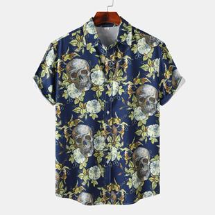 Halloween casual sleeved shirt loose mens style mid