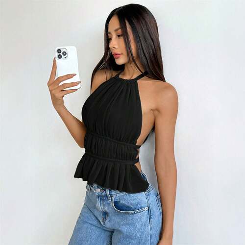 欧美时尚性感露背雪纺挂脖背心吊带上衣女 Sexy Vest Tank Top